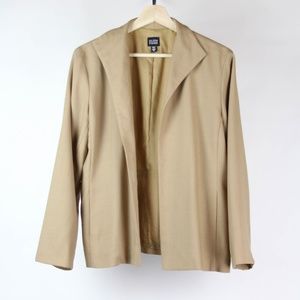 Eileen Fisher Blazer Open Front Lightweight Wool Size Medium Tan
